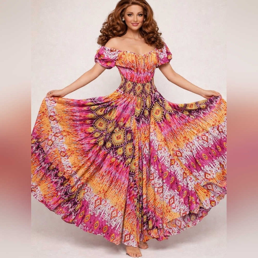Westbound Baby Doll Full Circle Dress BoHo Ruched Stretch Waist Detailing Size L - Picture 17 of 17